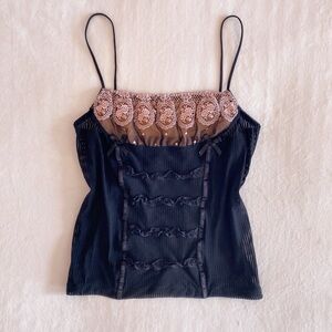 japanese rose embroidered ruffle camisole top